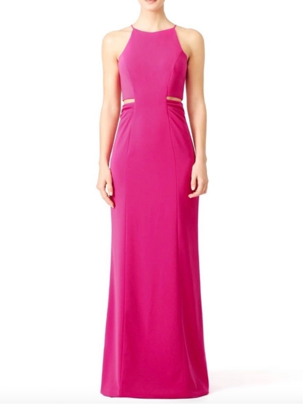 Badgley Mischka Hot Pink Halter Maxi Dress